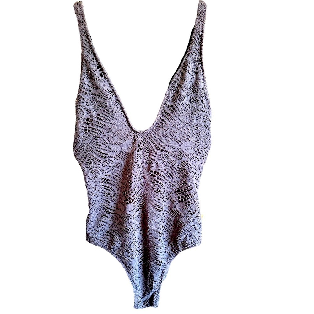 POLO RALPH LAUREN Black Crochet Deep V One-Piece Swimsuit